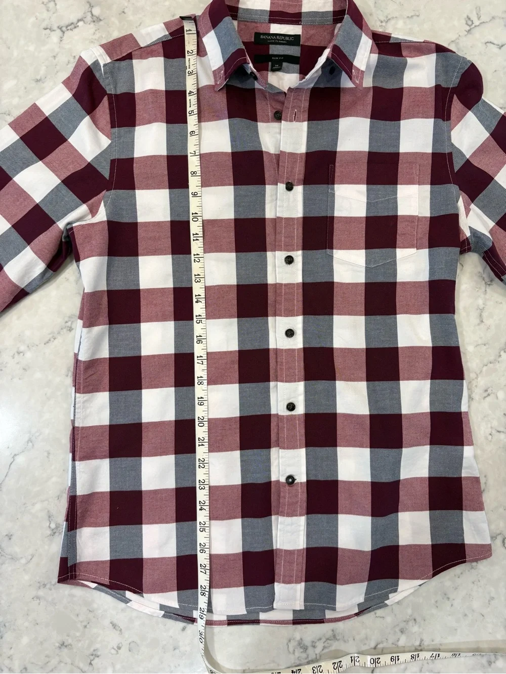 Banana Republic Mens MED SLIM FIT Burgundy& White Check Long Sleeve Button-Down